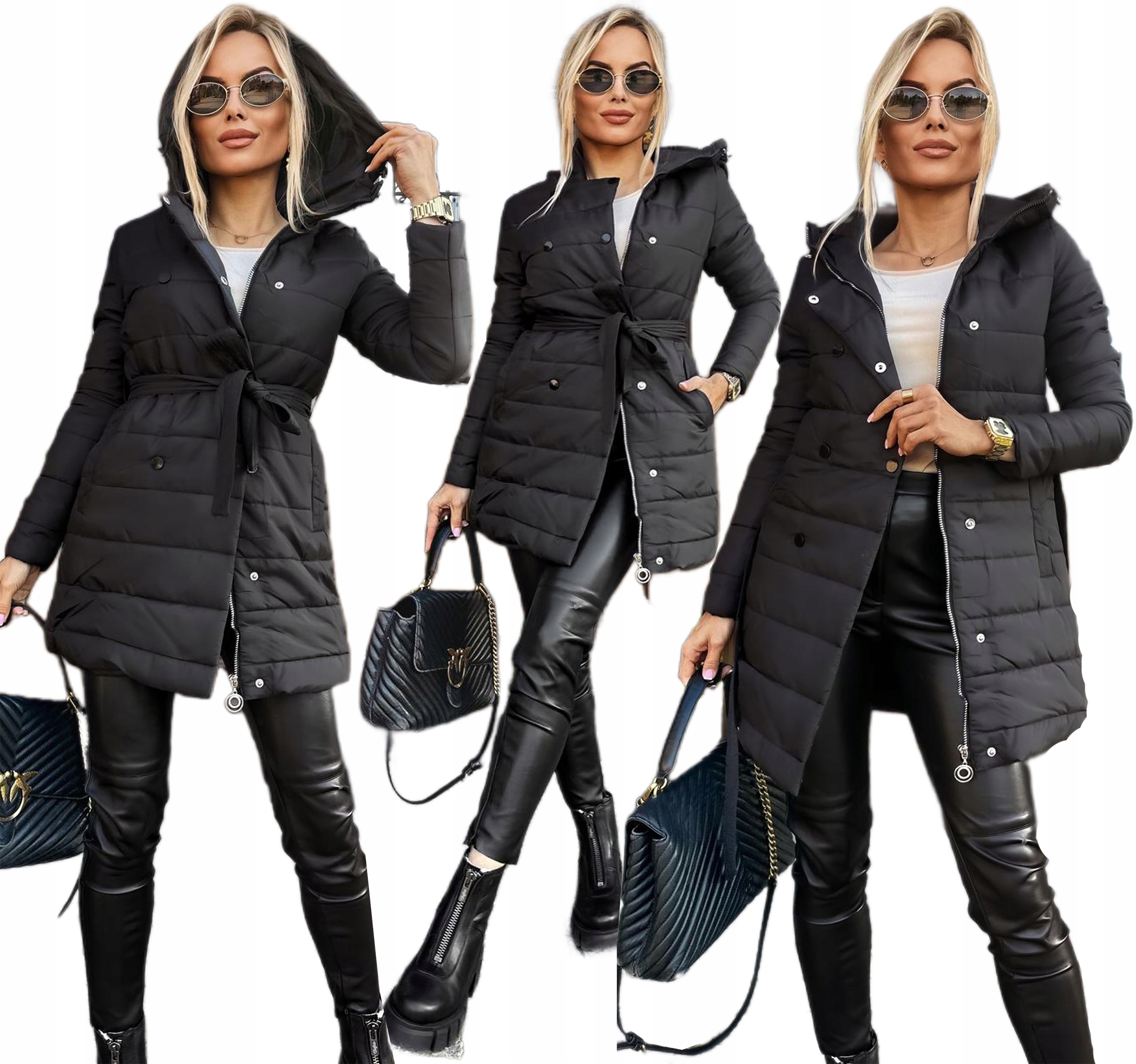 zimní bunda dámská dlouhá s páskem prošívaná klasická módní 48 Jagna