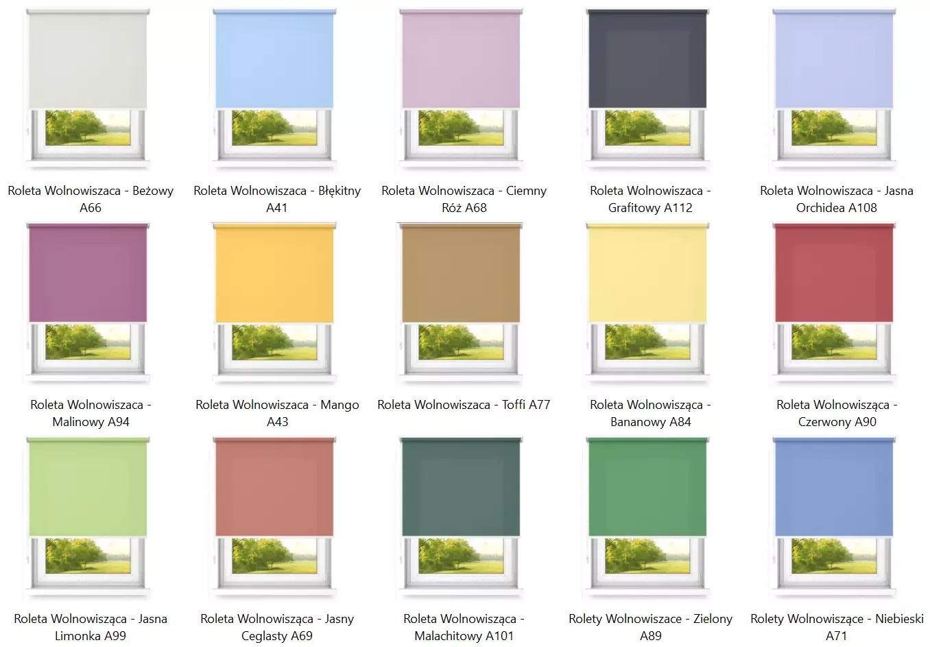 Roleta Wolnowisząca 190 cm x 110 cm - Różne Kolory Wzór gładki