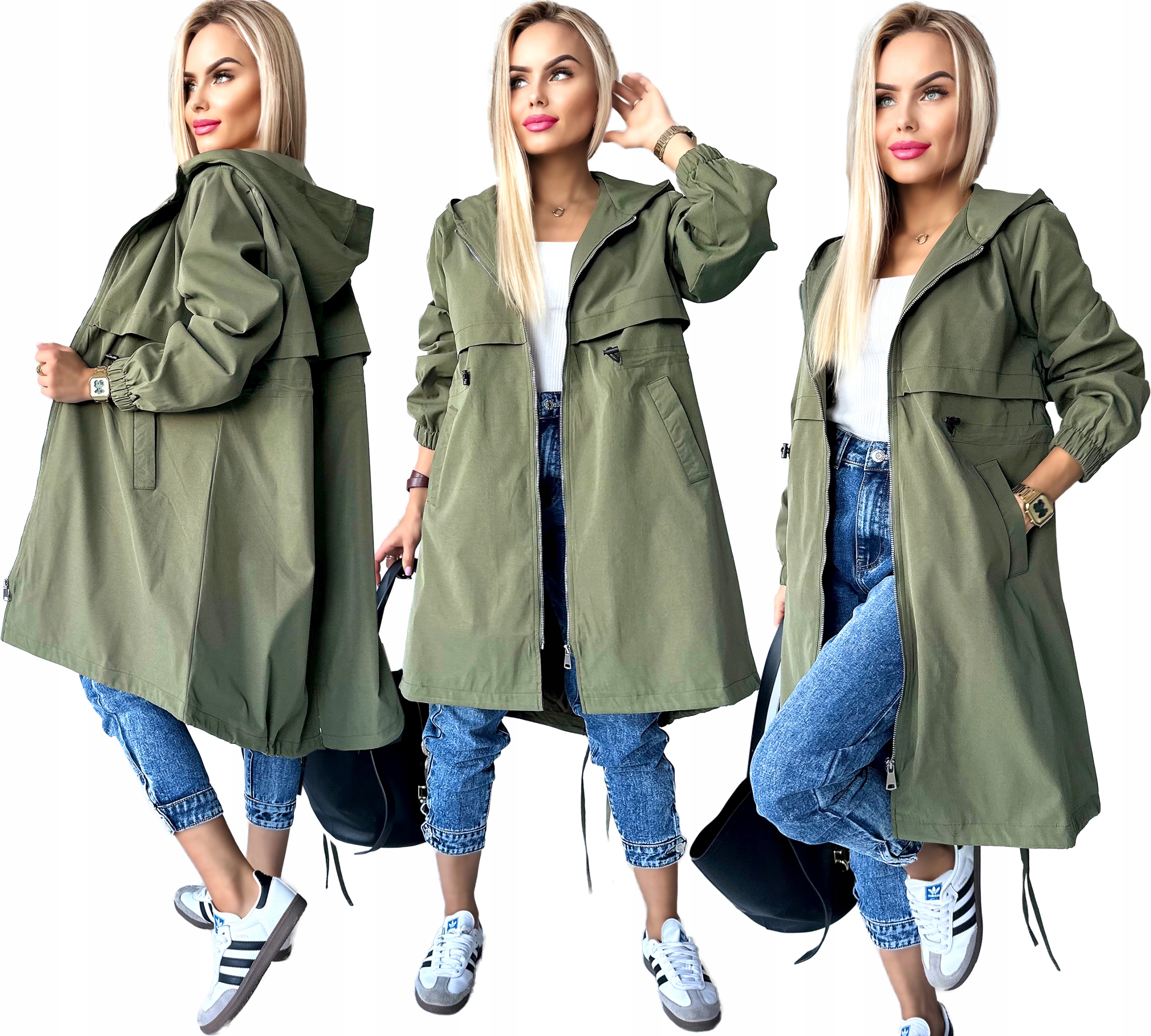 Przejściowa Kurtka damska płaszczyk Parka z kapturem podszewka khaki M Nel