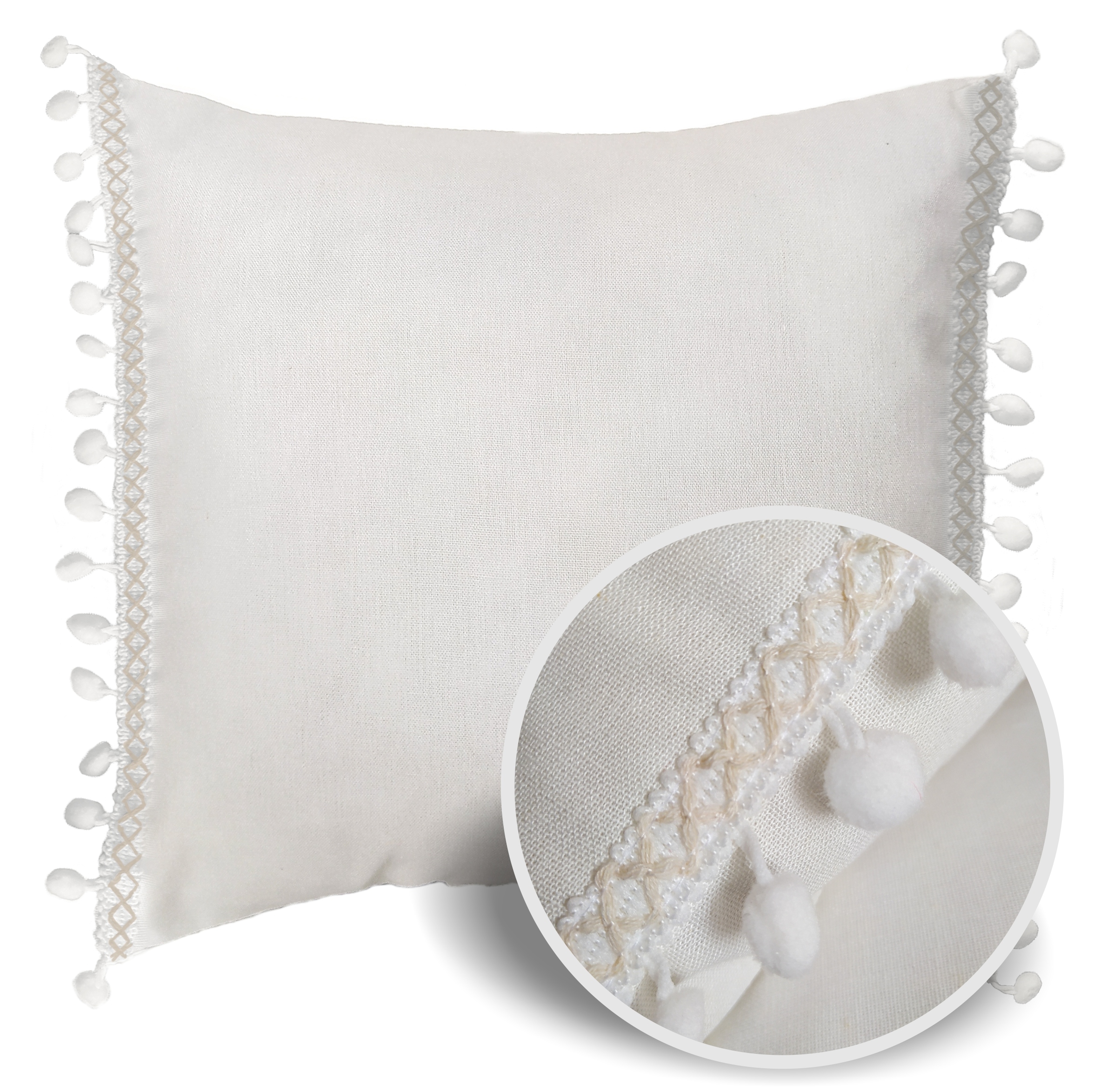 

Poszewka boho pompon Len śmietana 40x40 Asto deco