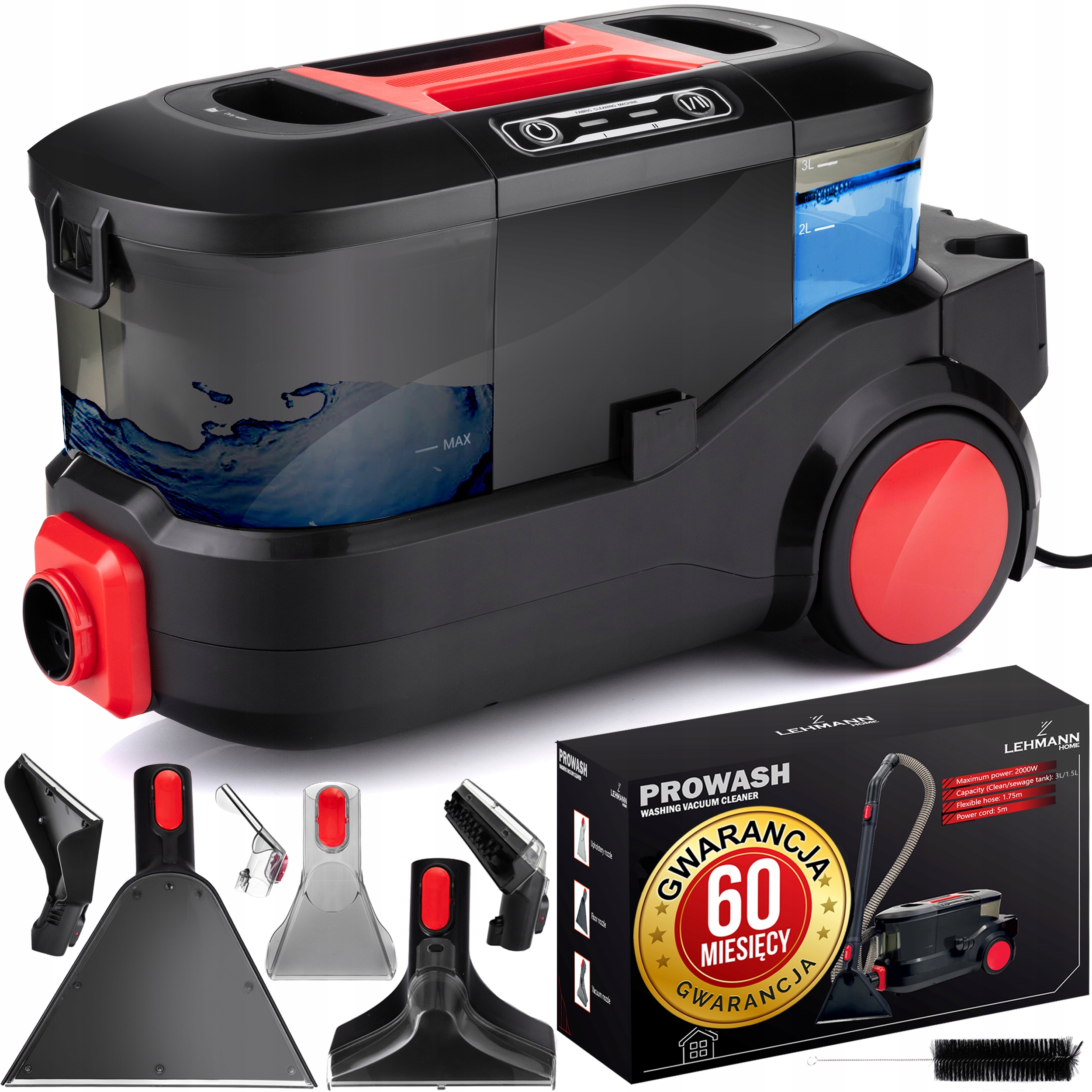 Odkurzacz Piorący Do Dywanów Ssawka Tapicerki Profesjonalny Lehmann 2000W