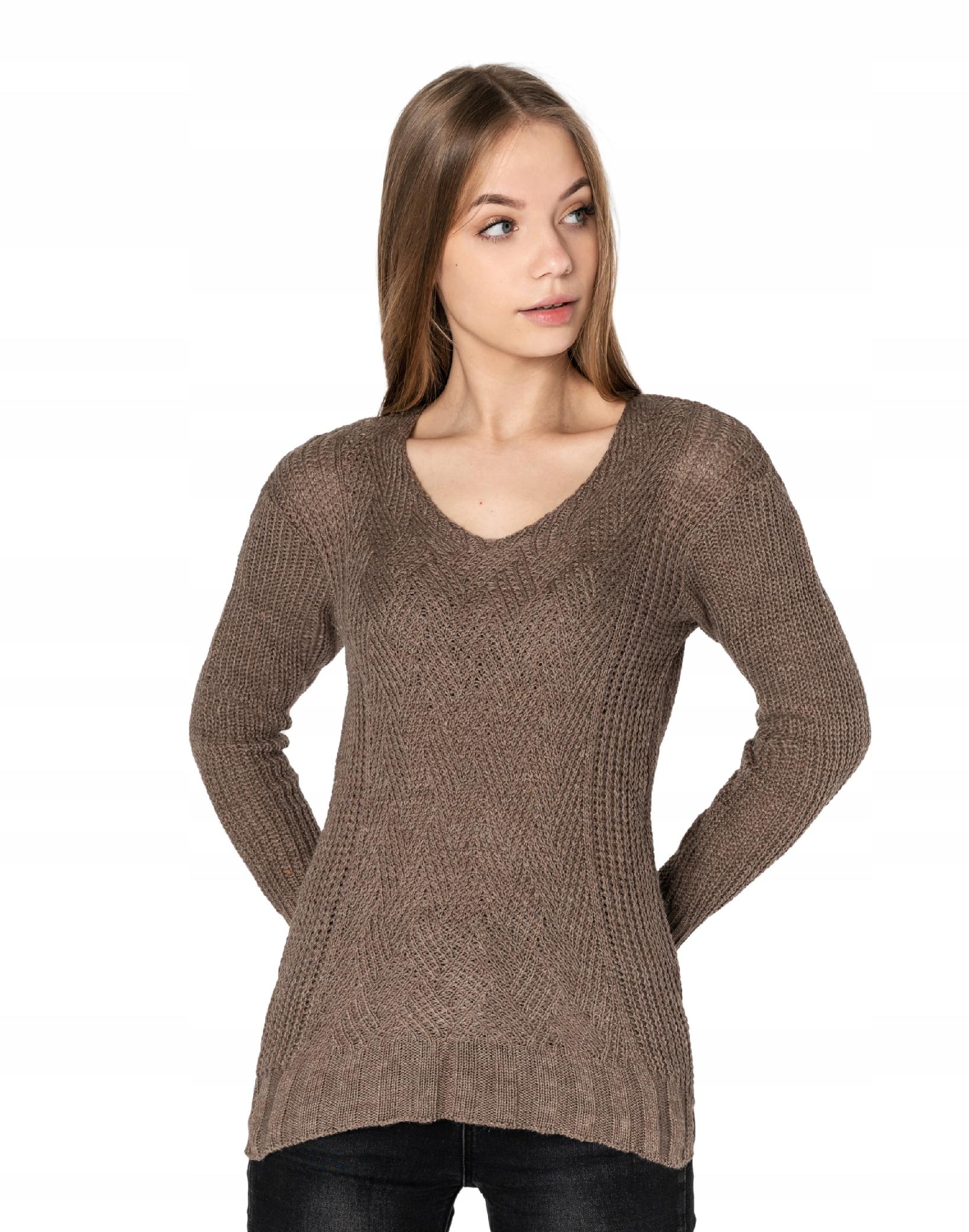 

Lekki Sweterek Damski Sweter Serek SD02-04 brązowy