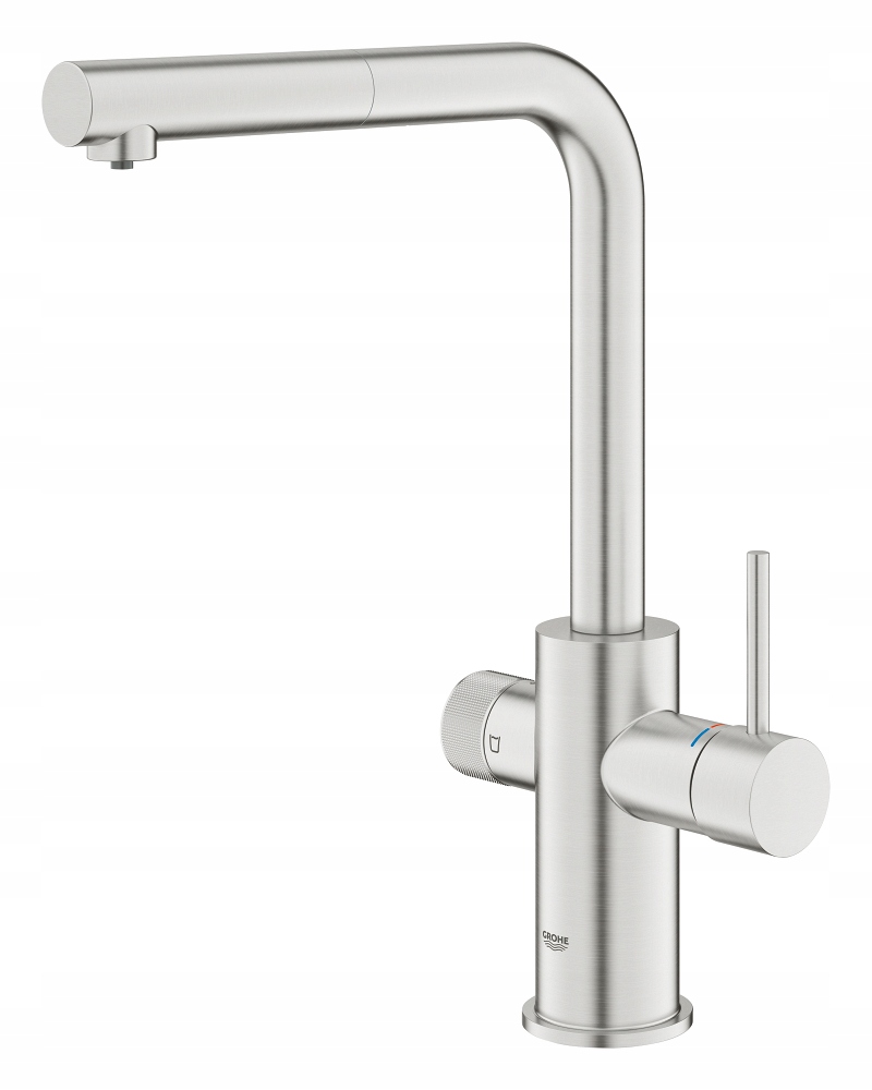 Bateria kuchenna Grohe filtrująca kolor stal z wyciąganą wylewką 30590DC0