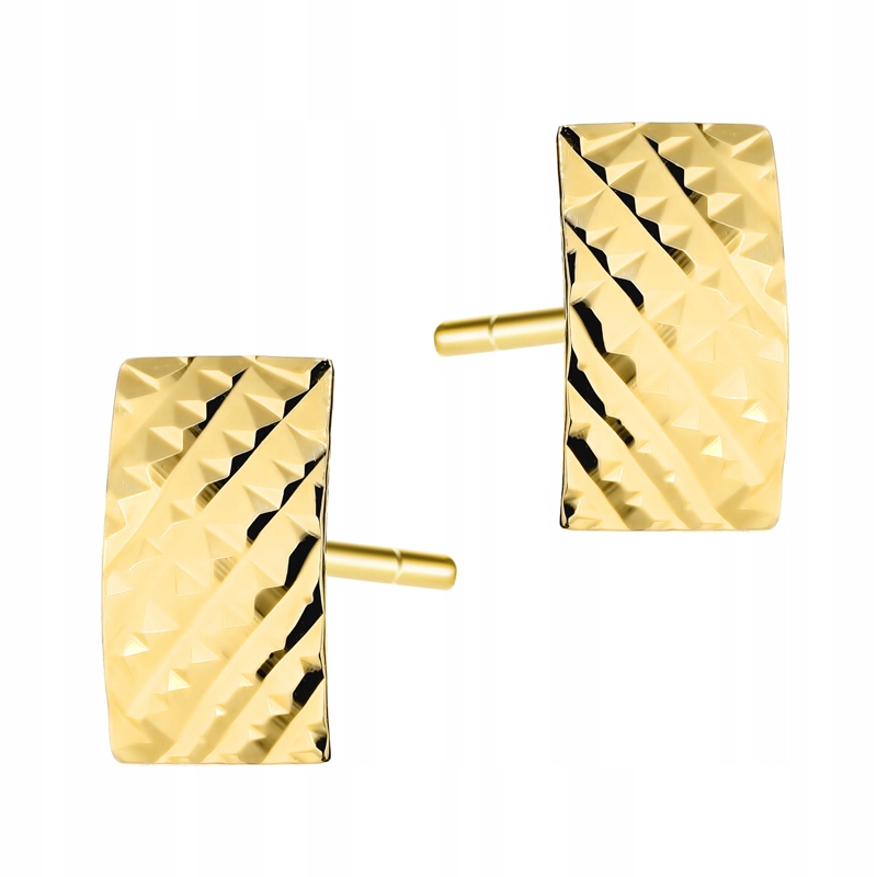 Zlaté Náušnice Anglické pr 585 Diamantové obdélníky Plechovky Štyft 14k