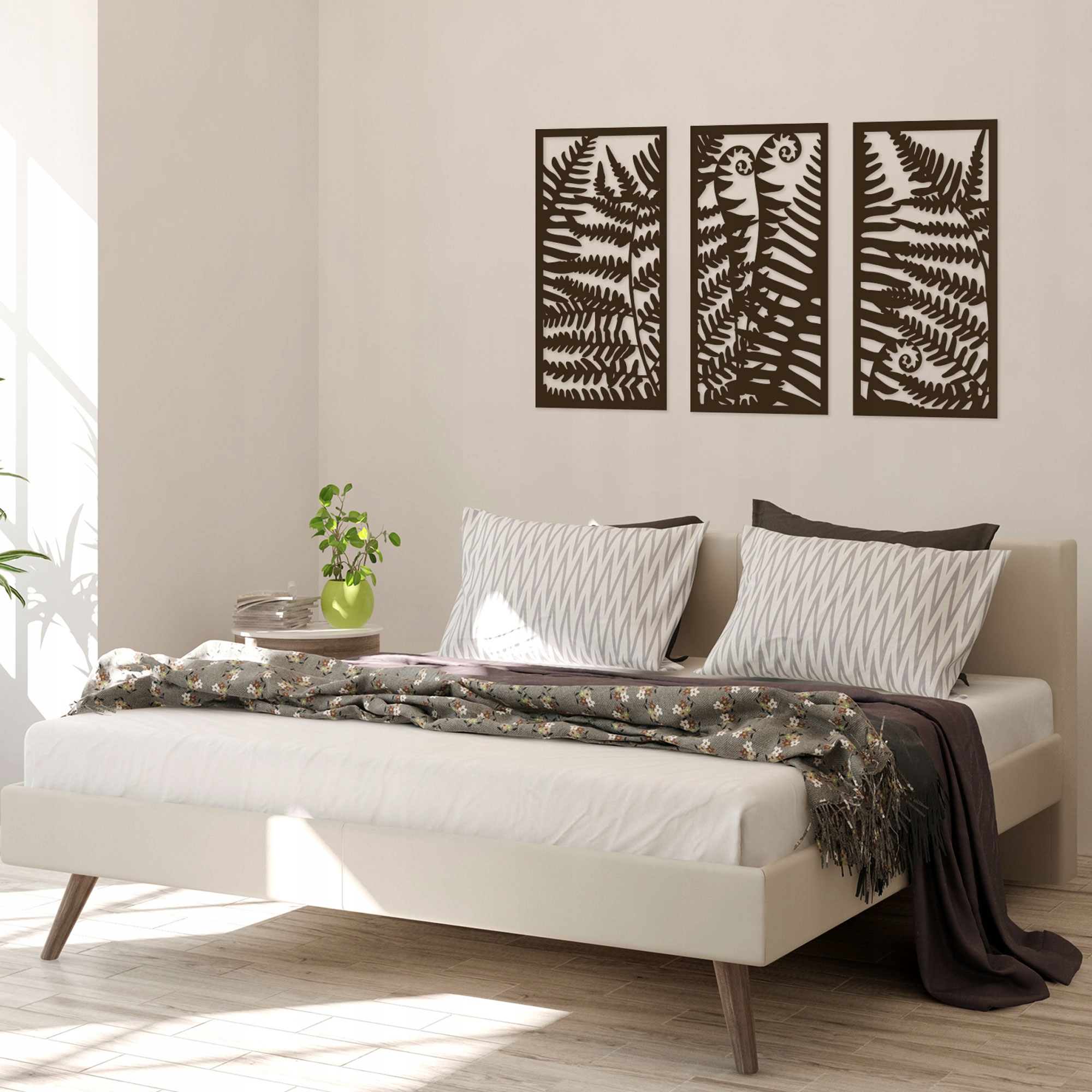 Panele Ścienne, Drewniany Tryptyk LIŚCIE PAPROCI Wysokość produktu 80 cm