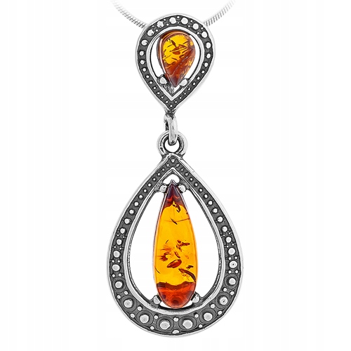 Stříbrný Přívěsek vintage retro ze Stříbra 925 s přírodním Baltský Jantar
