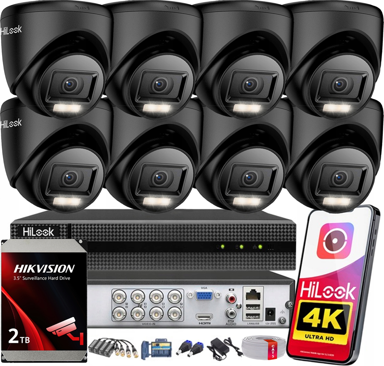 Venkovní monitorování 8 kamer 8MPx Ultra Hd HiLook Hikvision Ahd Tvi CVI