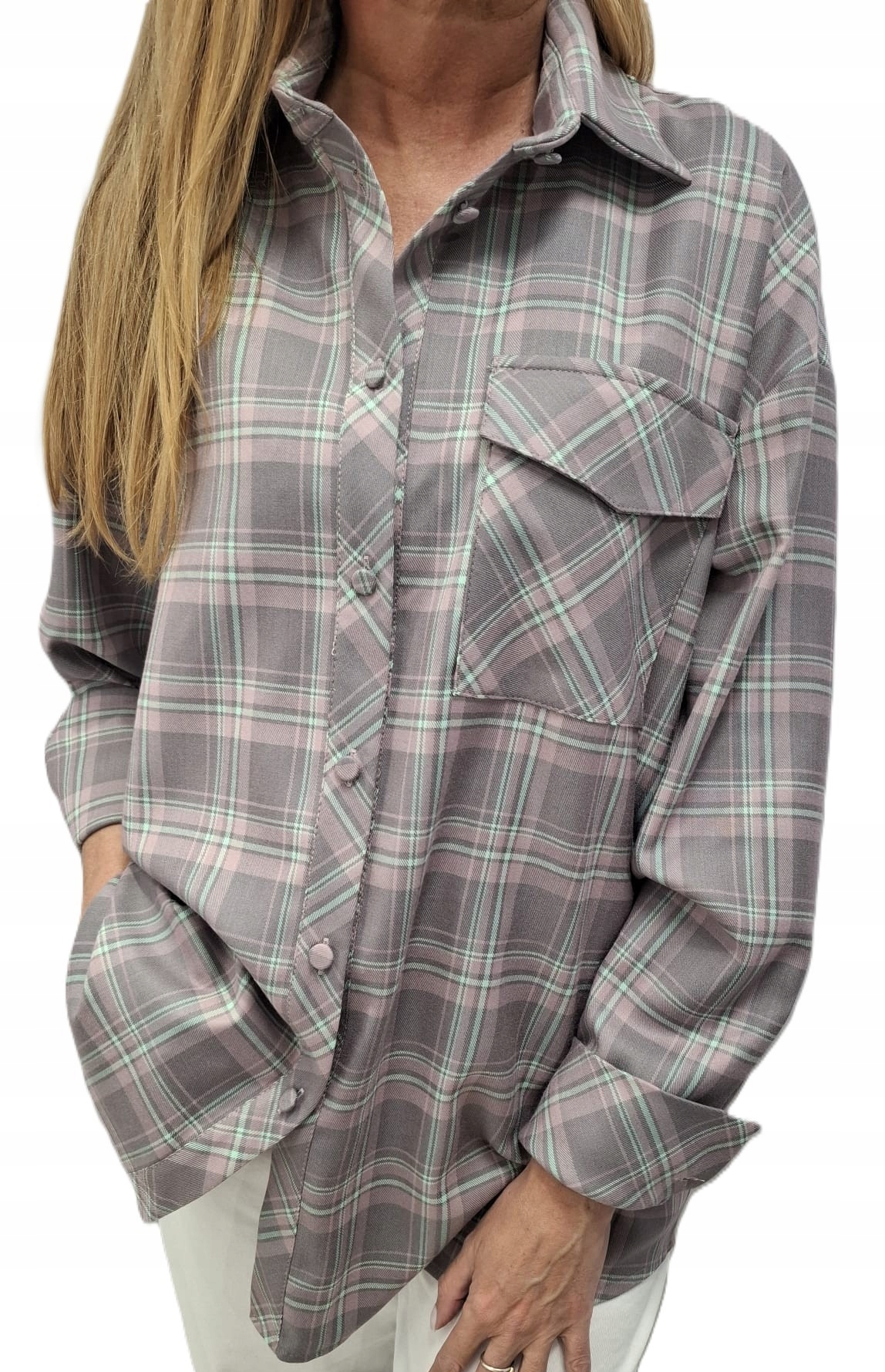 Cocomore Košile Mikina s mřížkou Pudrově šedá růžová zelená 40/L Novinka