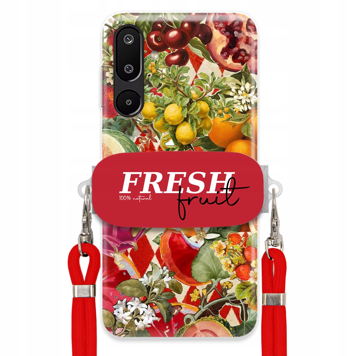Puzdro pre Samsung M16 Červené Crossbody vodítko držiak Fresh Fruit Ovocné