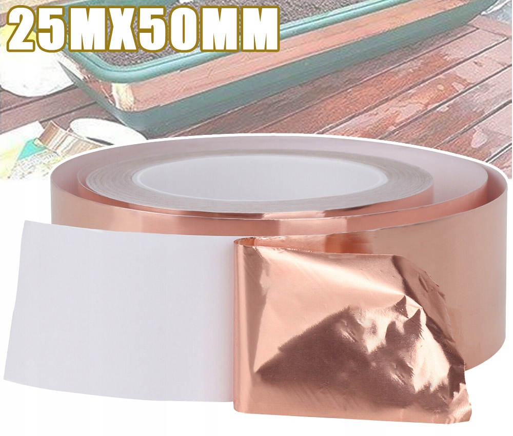 TAŚMA MIEDZIANA SAMOPRZYLEPNA 25M*50MM TAŚMA FOLII MIEDZIANEJ SAMOOSŁONOWA Marka inna