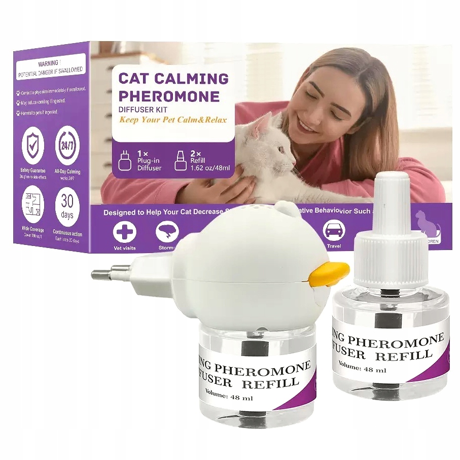 Difuzér s kočičími feromony pro zklidnění úzkosti u koček 1 difuzér 2 náplně 48 ml