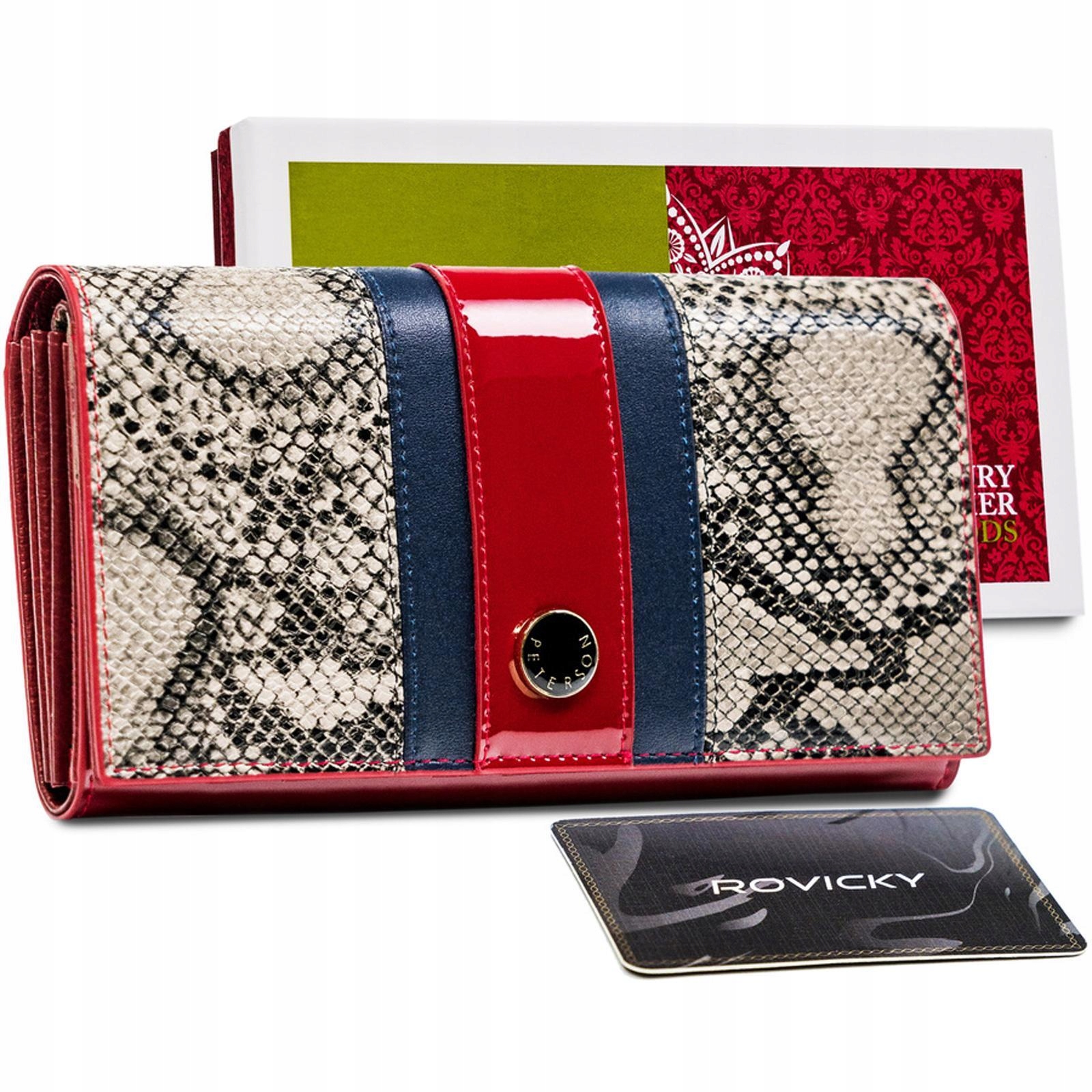 Peterson Dámská kožená peněženka s hadím vzorem, velká, prostorná, červená