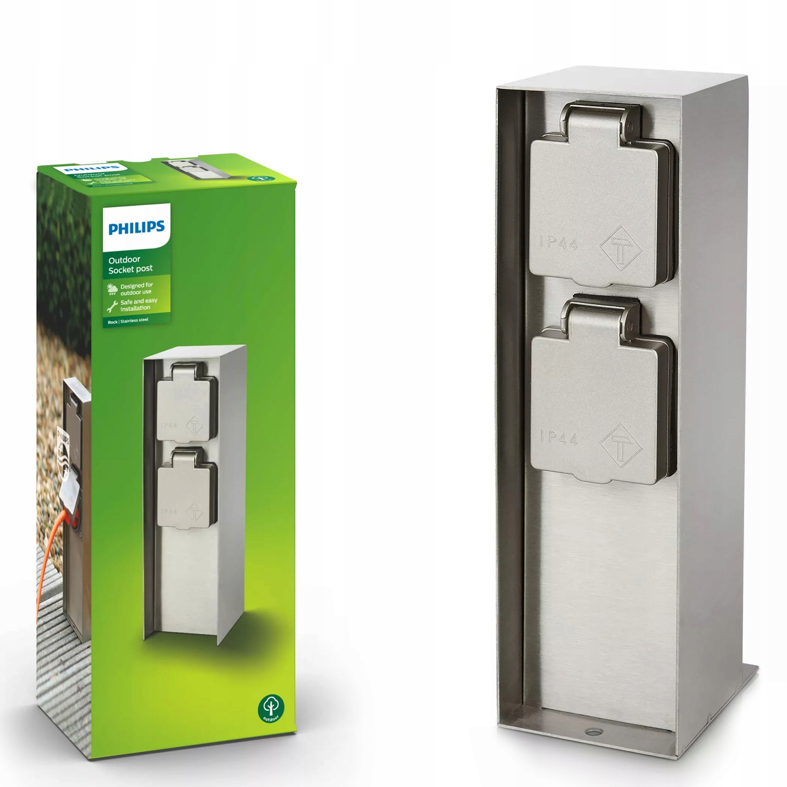 Elektrický záhradný stĺpik 23 cm 2x Zásuvka 230V IP44 Rock Philips