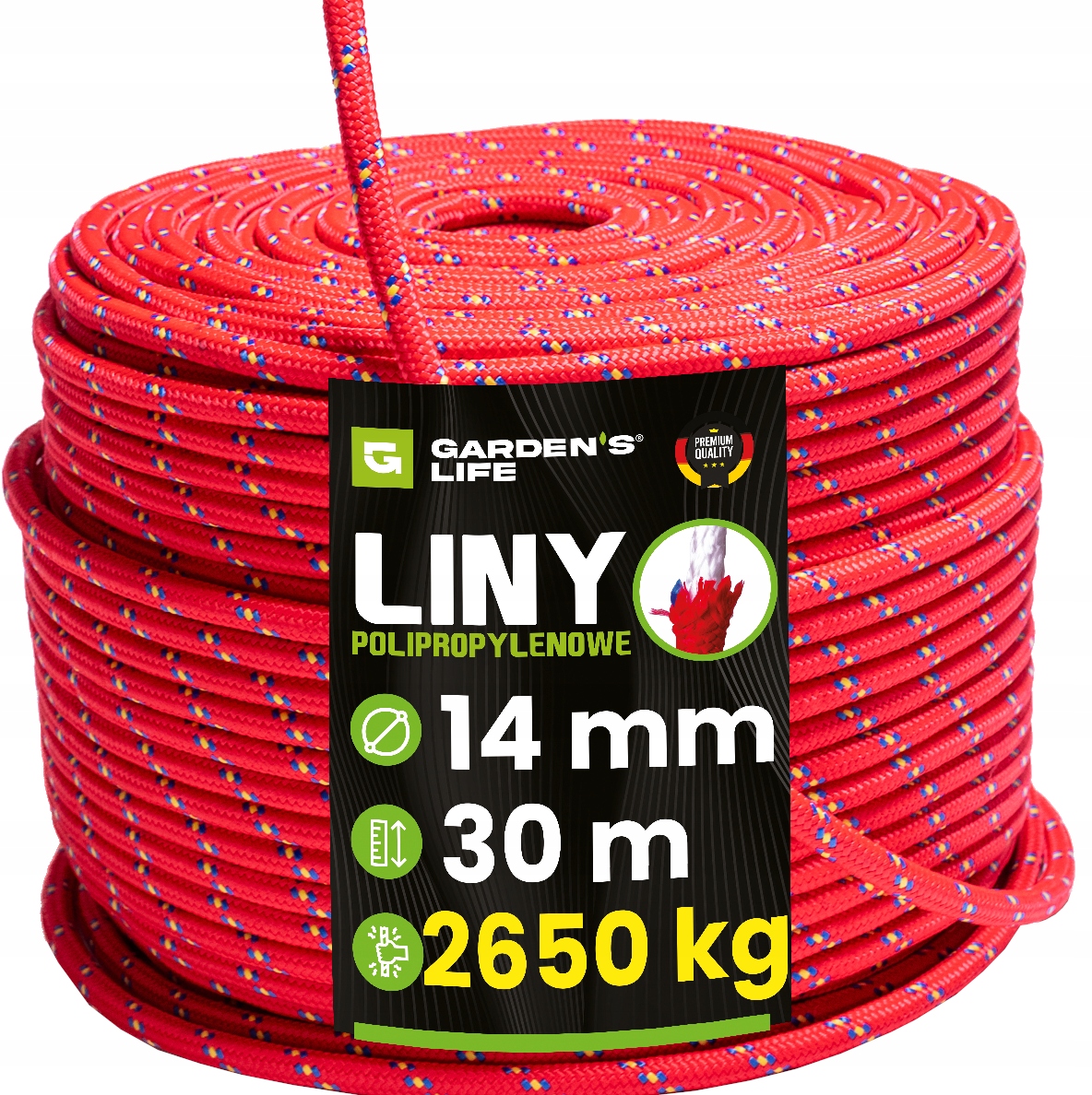 Polypropylenové lano 14 mm – 30 m, 2650 kg, Pevná šňůra Premium
