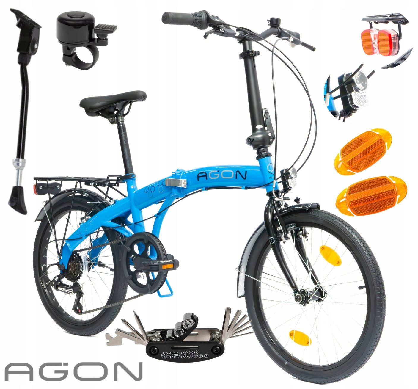 Dámské skládací pánské kolo Shimano 20", skládací, osvětlení, nosič zavazadel