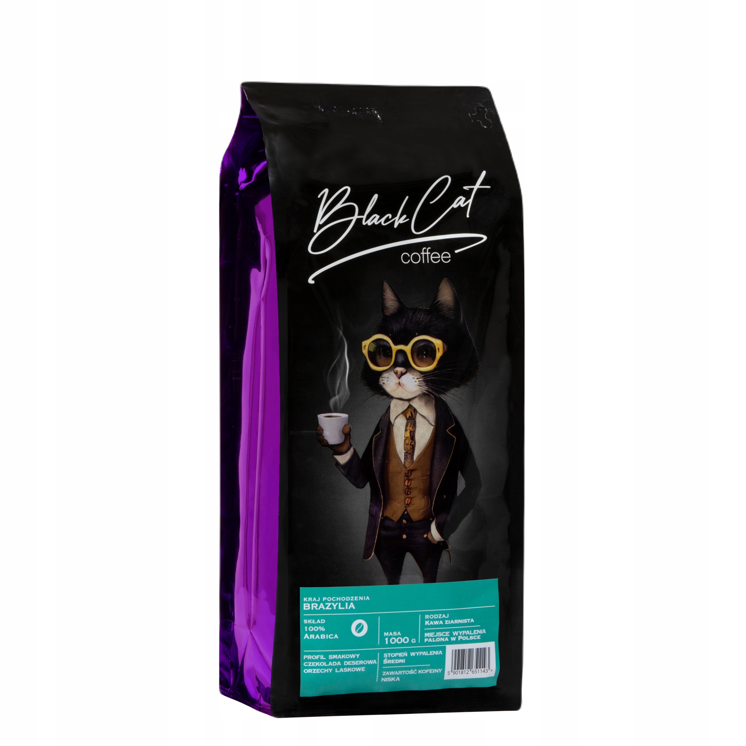 Levně Káva zrnková Black Cat Brazílie 100% Arabica 1000 g Single Origin