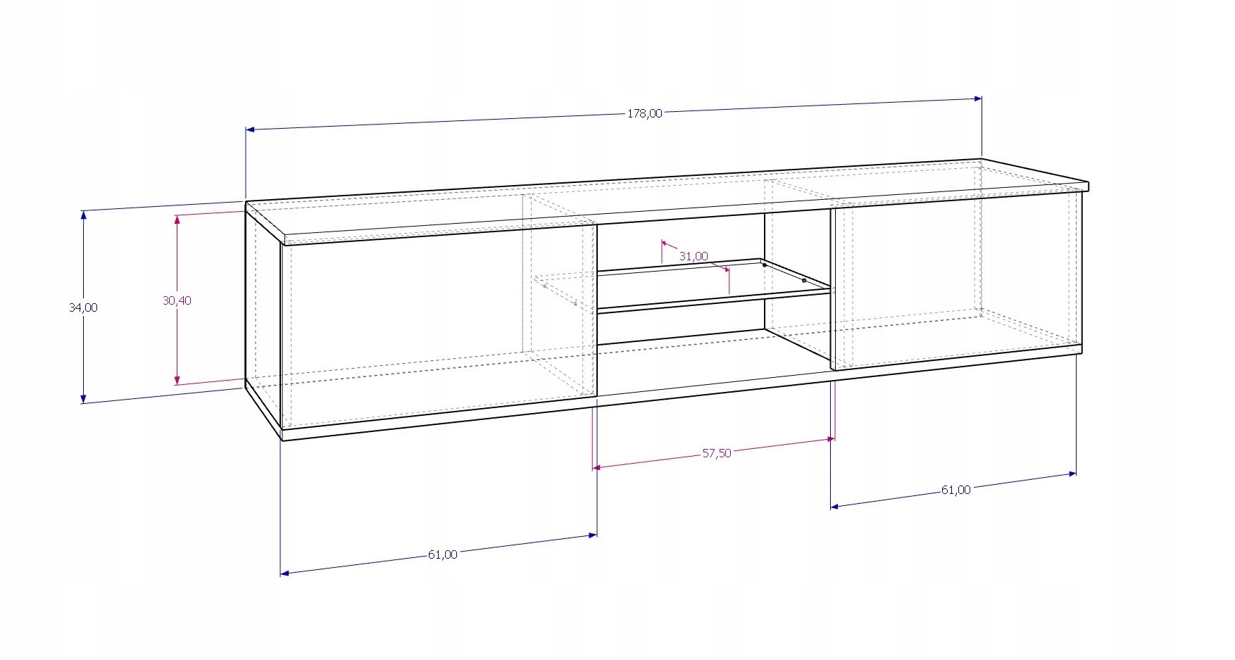 Szafka RTV KING Wisząca craft 180 Głębokość mebla 34.3 cm