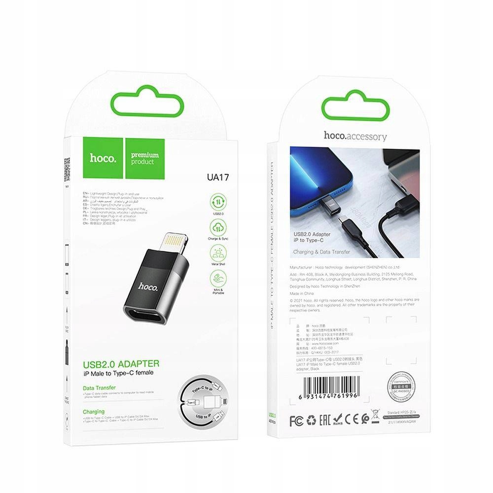 Hoco Adapter Ze Złącza Typ C (Żeński) Do Lightning 8-Pin Ua17 Czarny
