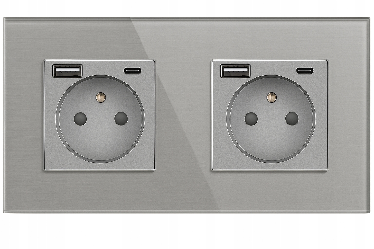 Dvojitý Kontakt Flex Zásuvka Se Skleněným Kolíkem S Usb A+c 2x1 Stříbrná Šedá