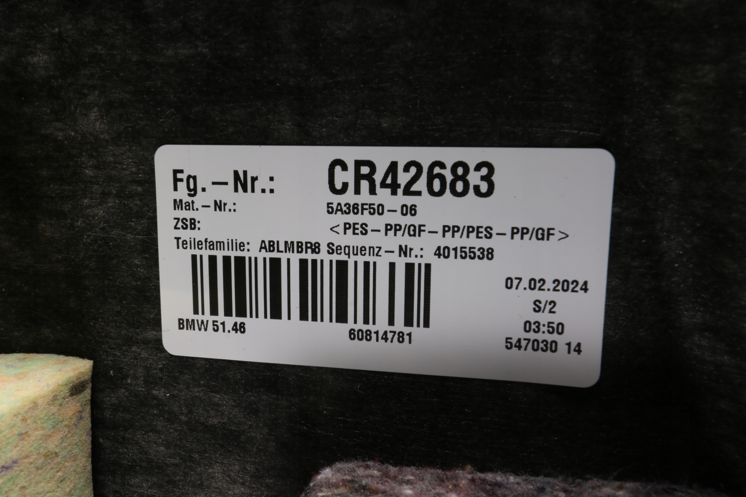 BMW 5' G60 i5 G60 plato boot rear rear part ANTRACYT 5A36F50