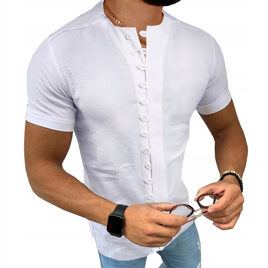 Koszula Męska Casual Stójka Codzienna Bawełniana