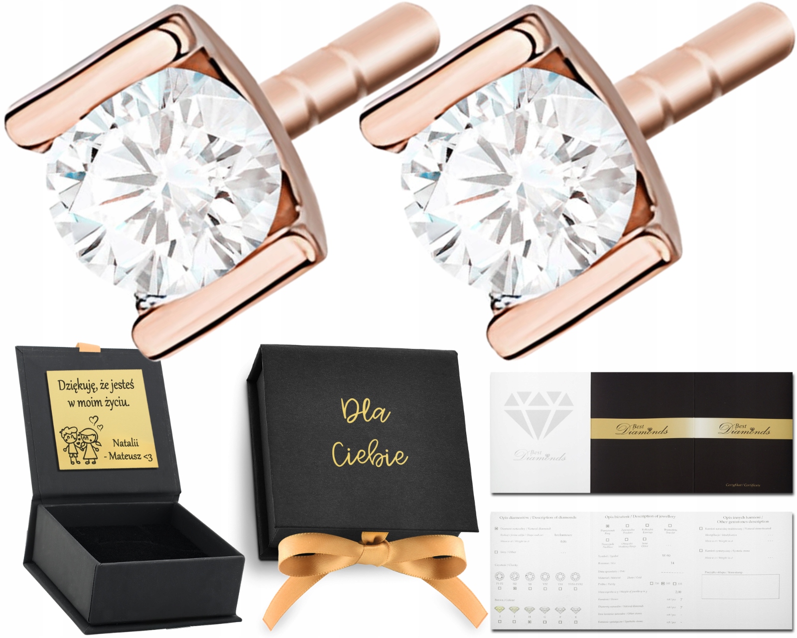 Růžové Zlato Náušnice S Brilianty 0,08 Ct Tyčinky