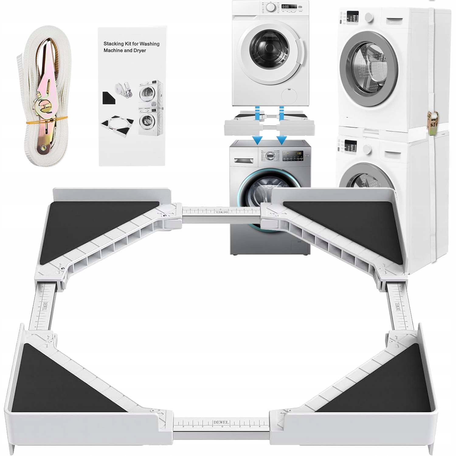 Łącznik Pralki Suszarki Uniwersalny Szerokość 46-66CM Antywibracyjna +pas