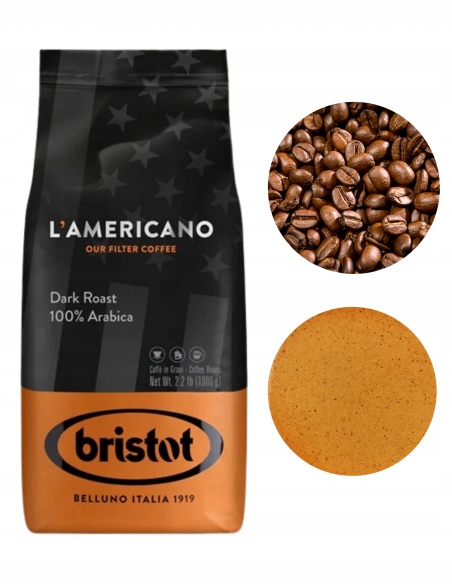 Levně Bristot L'americano Arabica zrnková káva silně pražená, intenzivní chuť, 1 kg