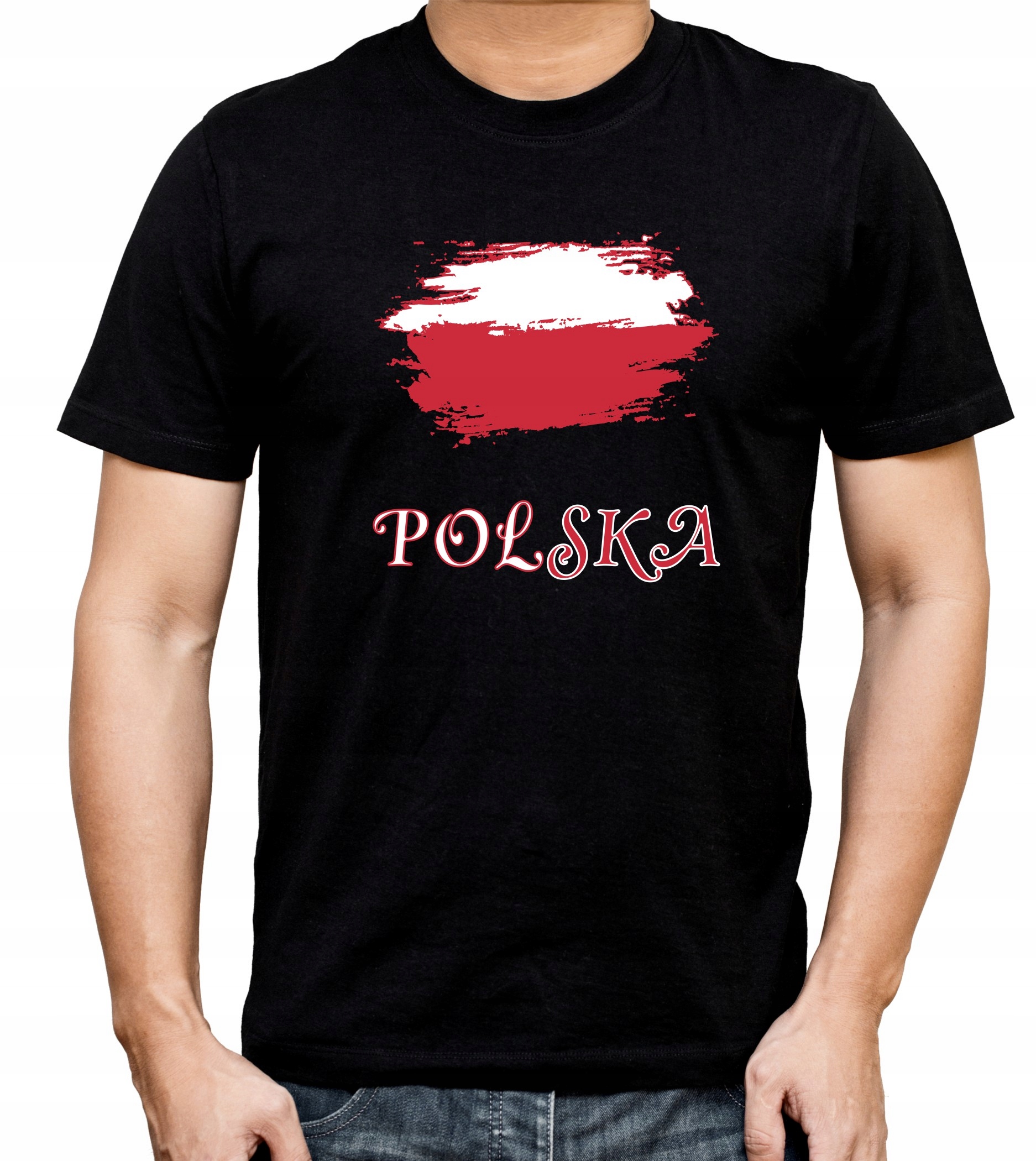 

Męska Koszulka Patriotyczna Czarna Bawełna r.M