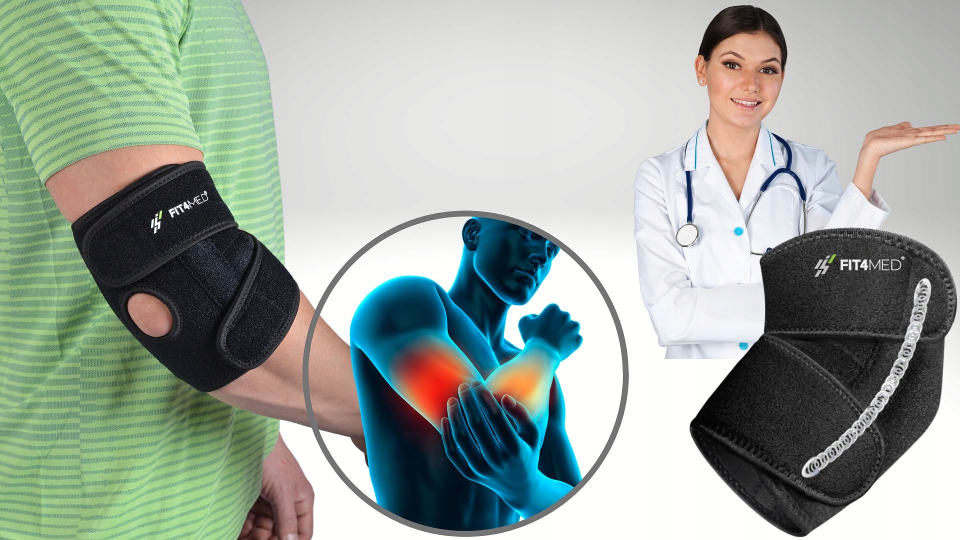 STABILIZATOR STAWU ŁOKCIOWEGO NA ŁOKIEĆ GOLFISTY TENISISTY OPASKA UCISKOWA Marka Fit4Med