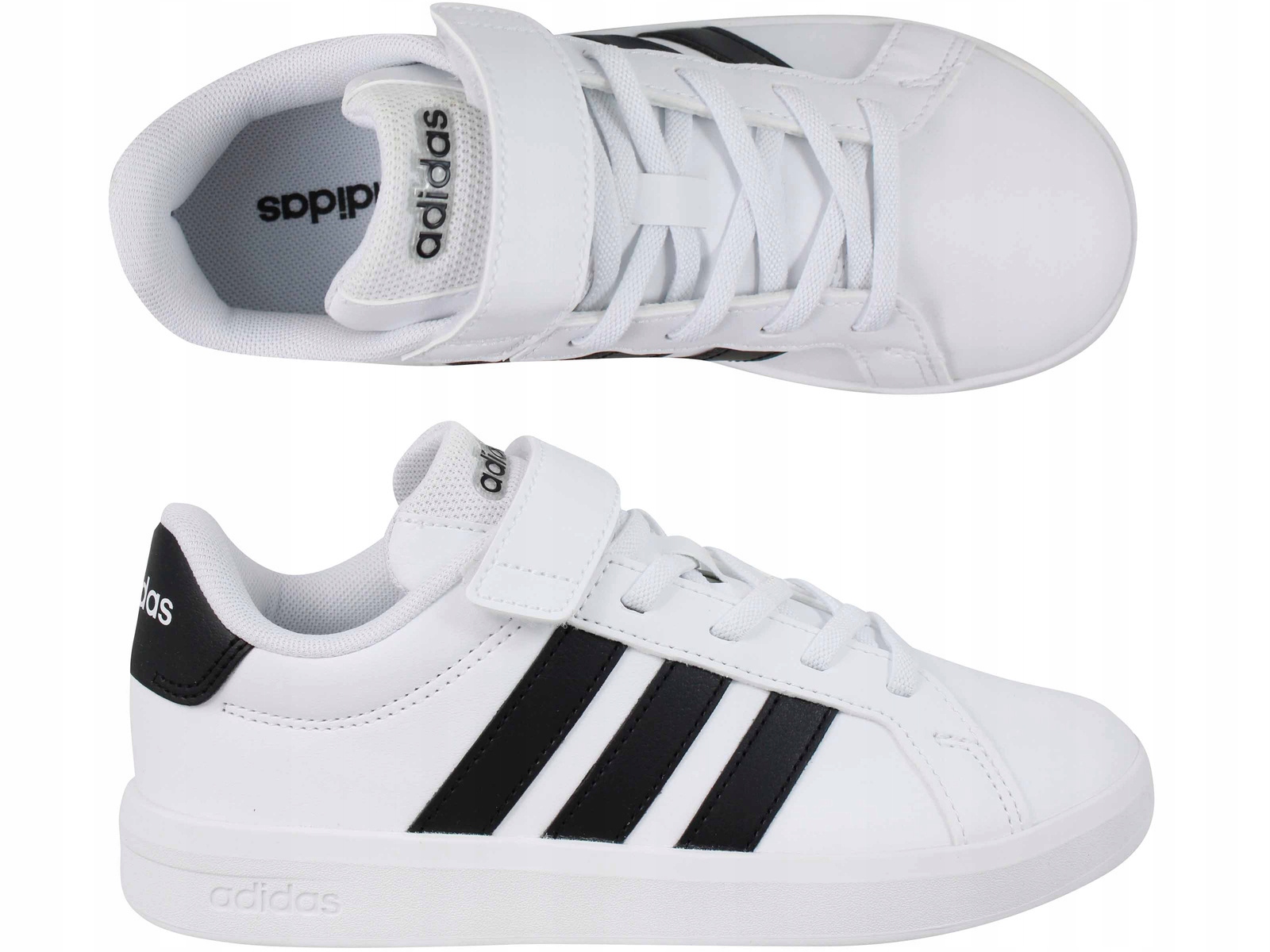 Adidas Grand Court HP3531 Buty Trampki Dziecięce Na Rzep Gumki Białe