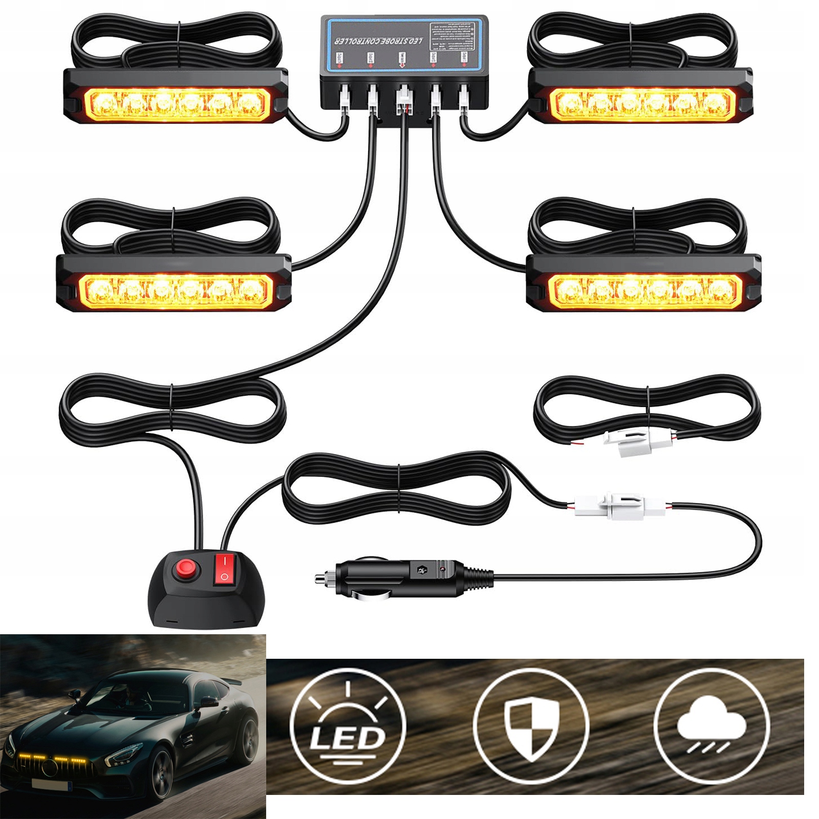 4 ks 6LED přední blikačka do auta svítilna výstražné světlo 12 režimů