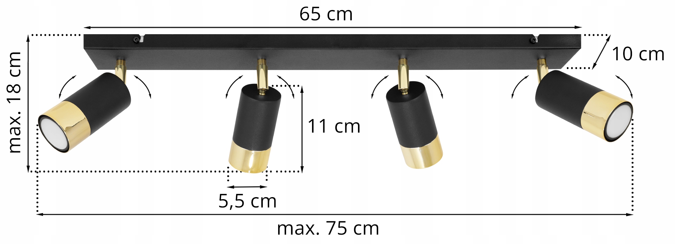 NOWOCZESNA LAMPA REFLEKTOR SPOT SUFITOWY ŚCIENNY Kolor czarny odcienie żółtego i złota