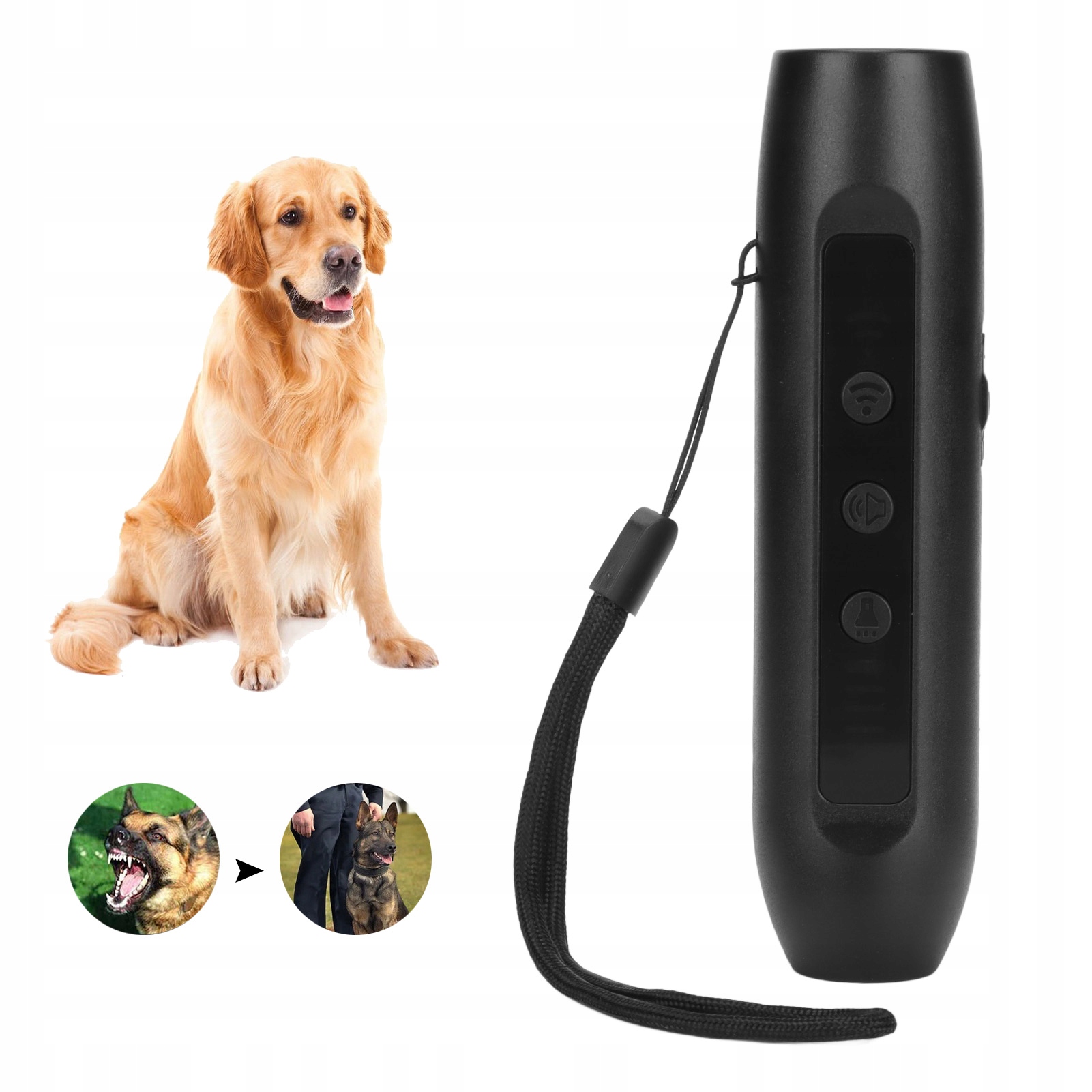 Levně Ultrazvukový Odpuzovač Psů A Trenažér S Funkcí Svítilny Proti Štěkání