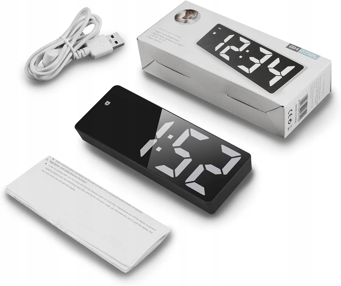 ZEGAREK ELEKTRONICZNY BUDZIK STOJĄCY LED TERMOMETR ALARM CICHY CZARNY ZEGAR Zasilanie baterie