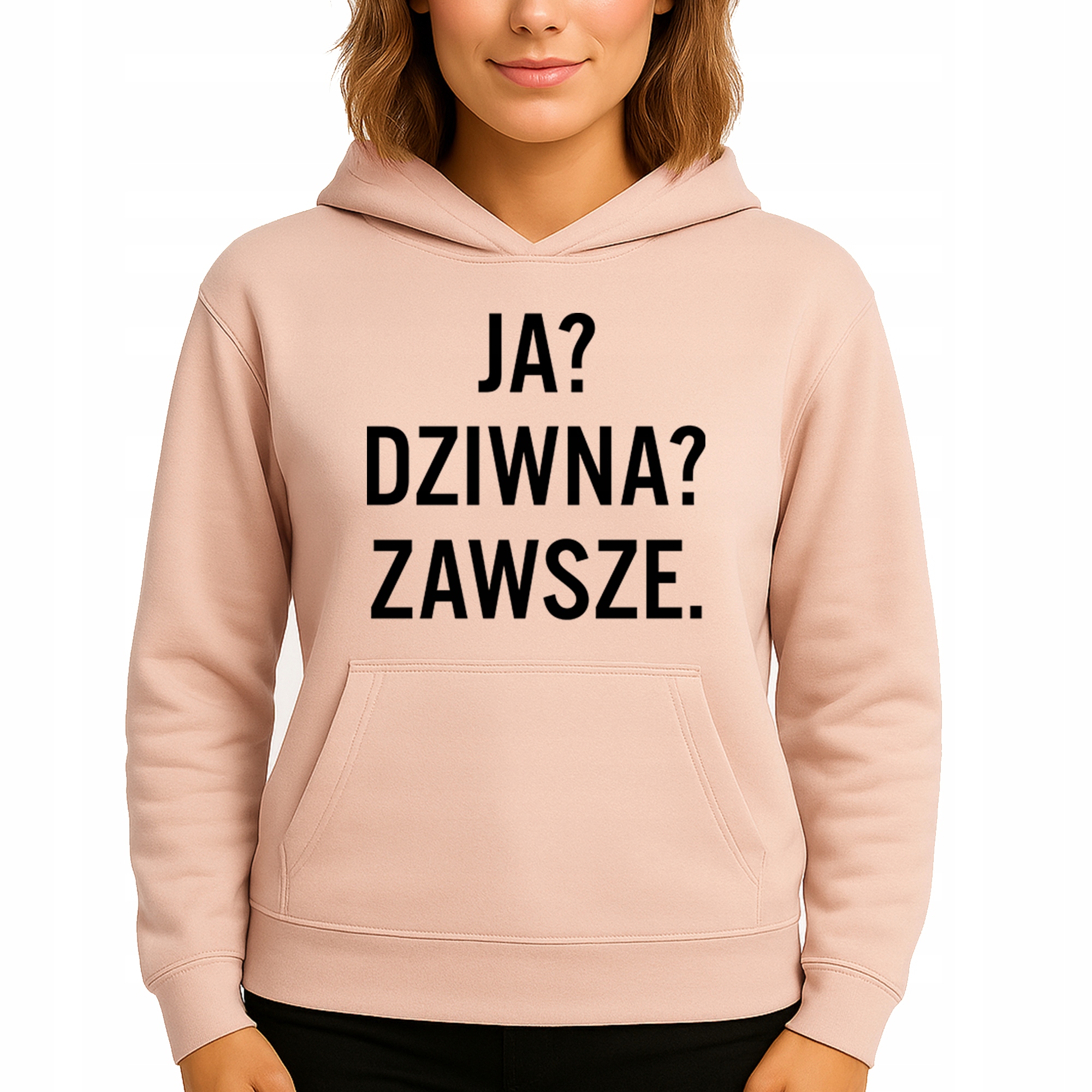 Mikina S Kapucí Broskvová Hoodie Bavlněná Já? Divná? Vždy Vel M