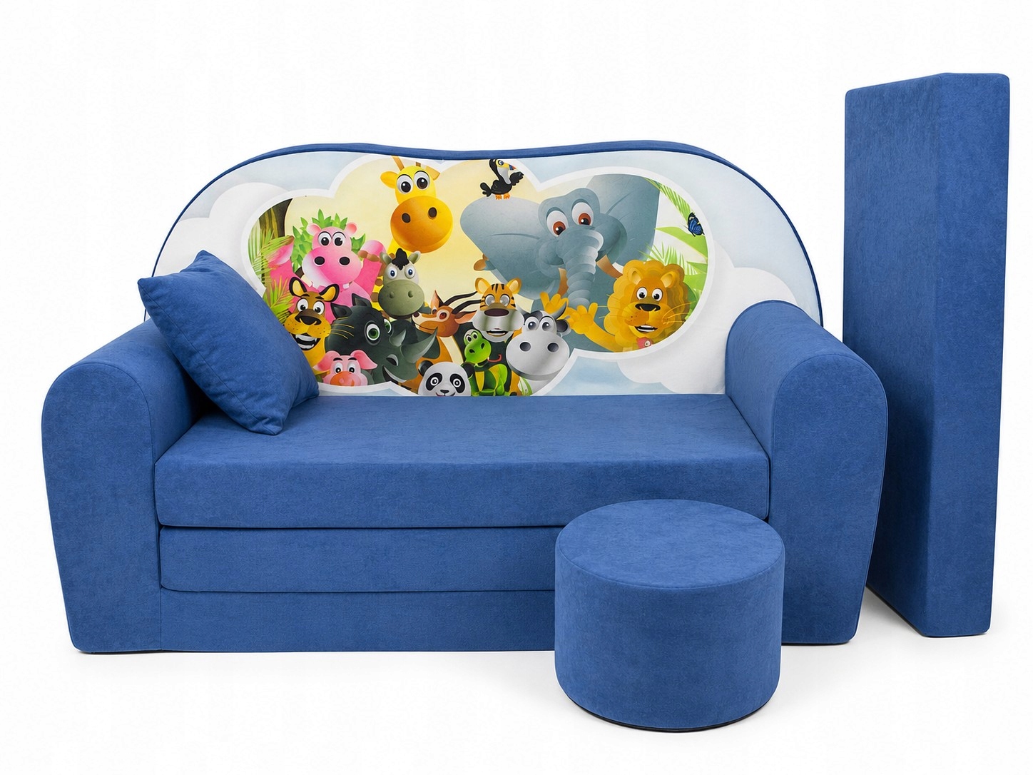 Sofa Rozkładana Duża Dziecięca 100x170 CM Niebieska Zwierzątka Komplet