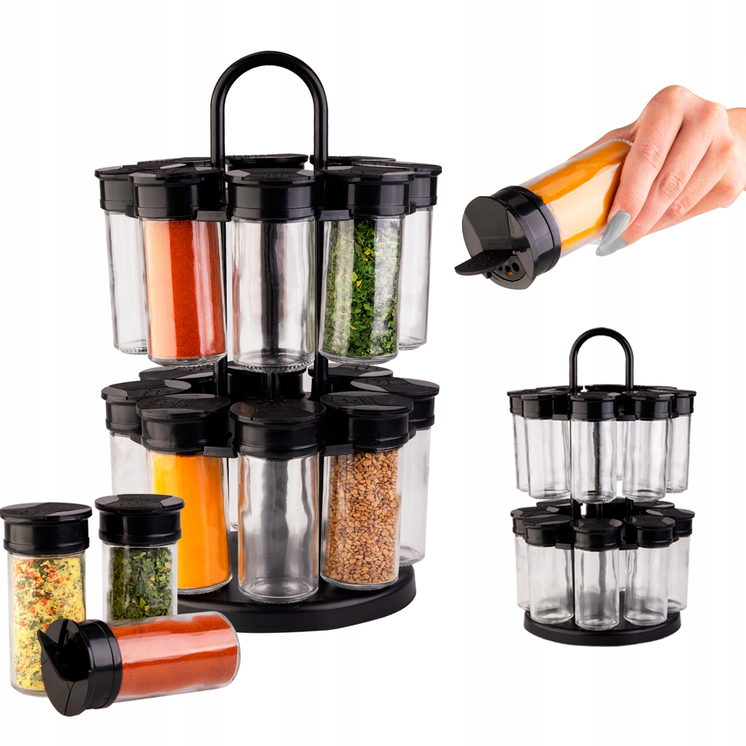 Otočný Dvouúrovňový Stojan Na Koření A Bylinky, Kořenka 16 Nádob