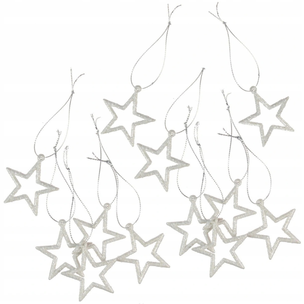 

Zawieszki Ozdobne Gwiazdki Srebrne Choinka 12szt.