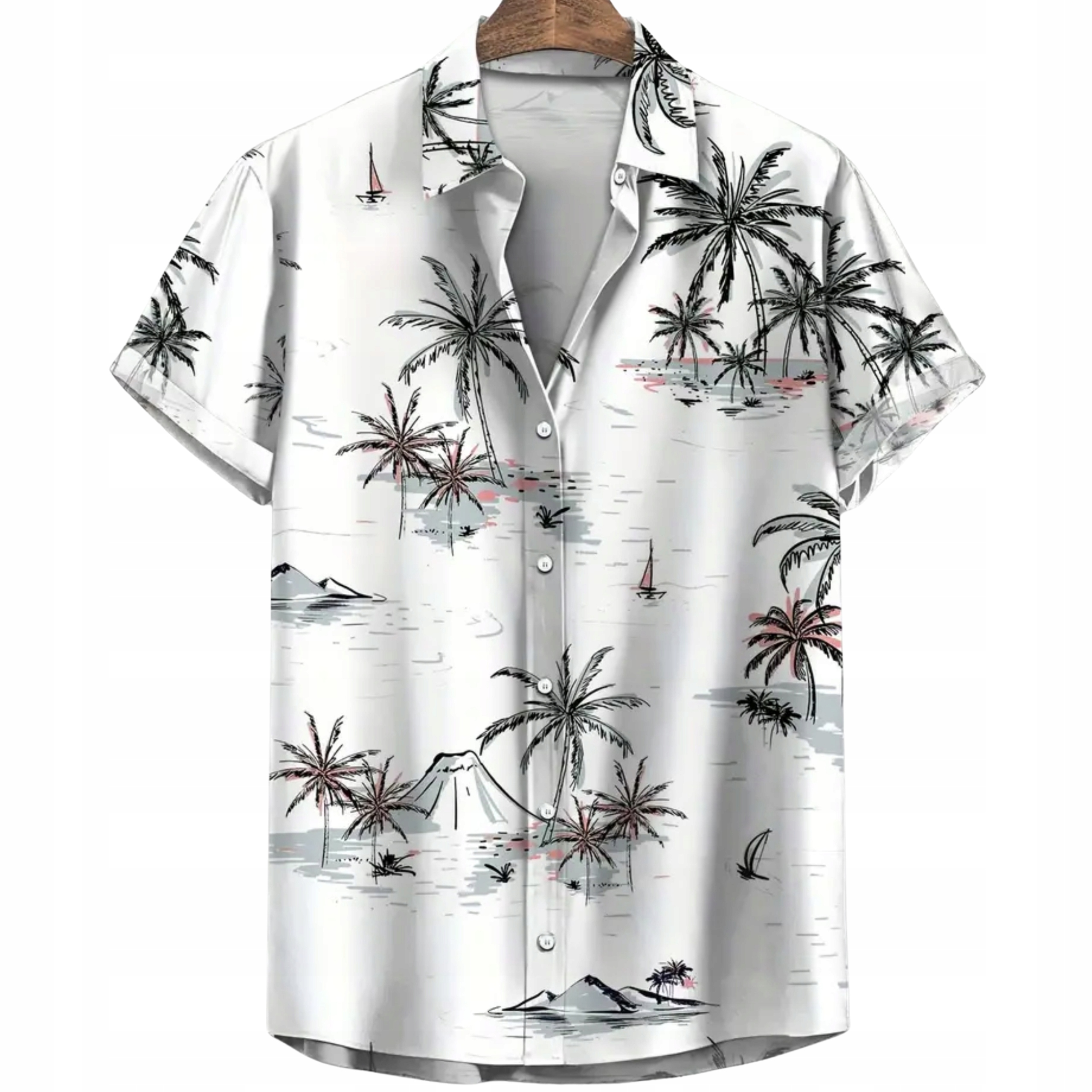 Koszula męska biała w palmy z krótkim rękawem stylowa modna letnia regular