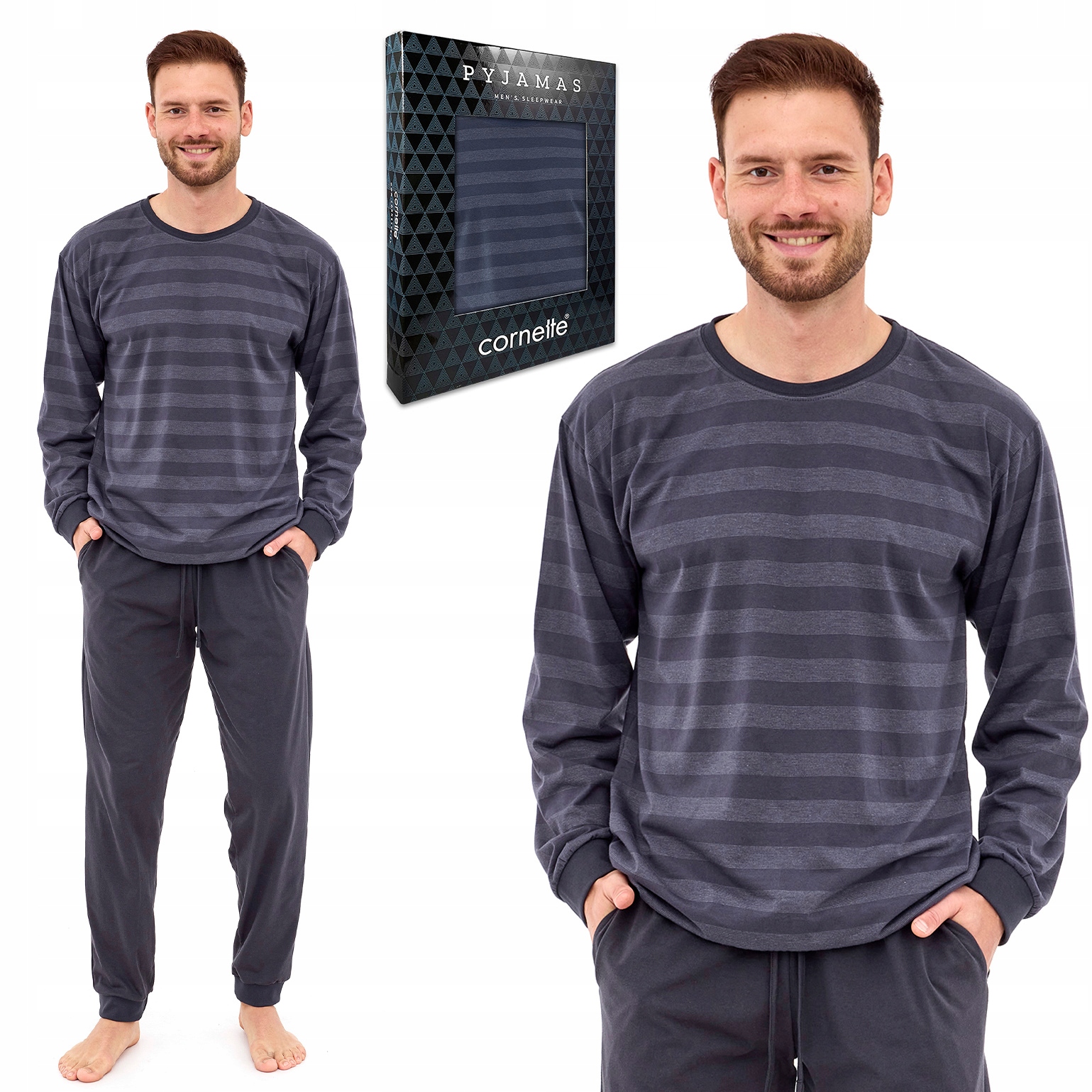 Pánské Pyžamo Cornette Loose 117/278 bavlněné pruhované s dlouhým rukávem M