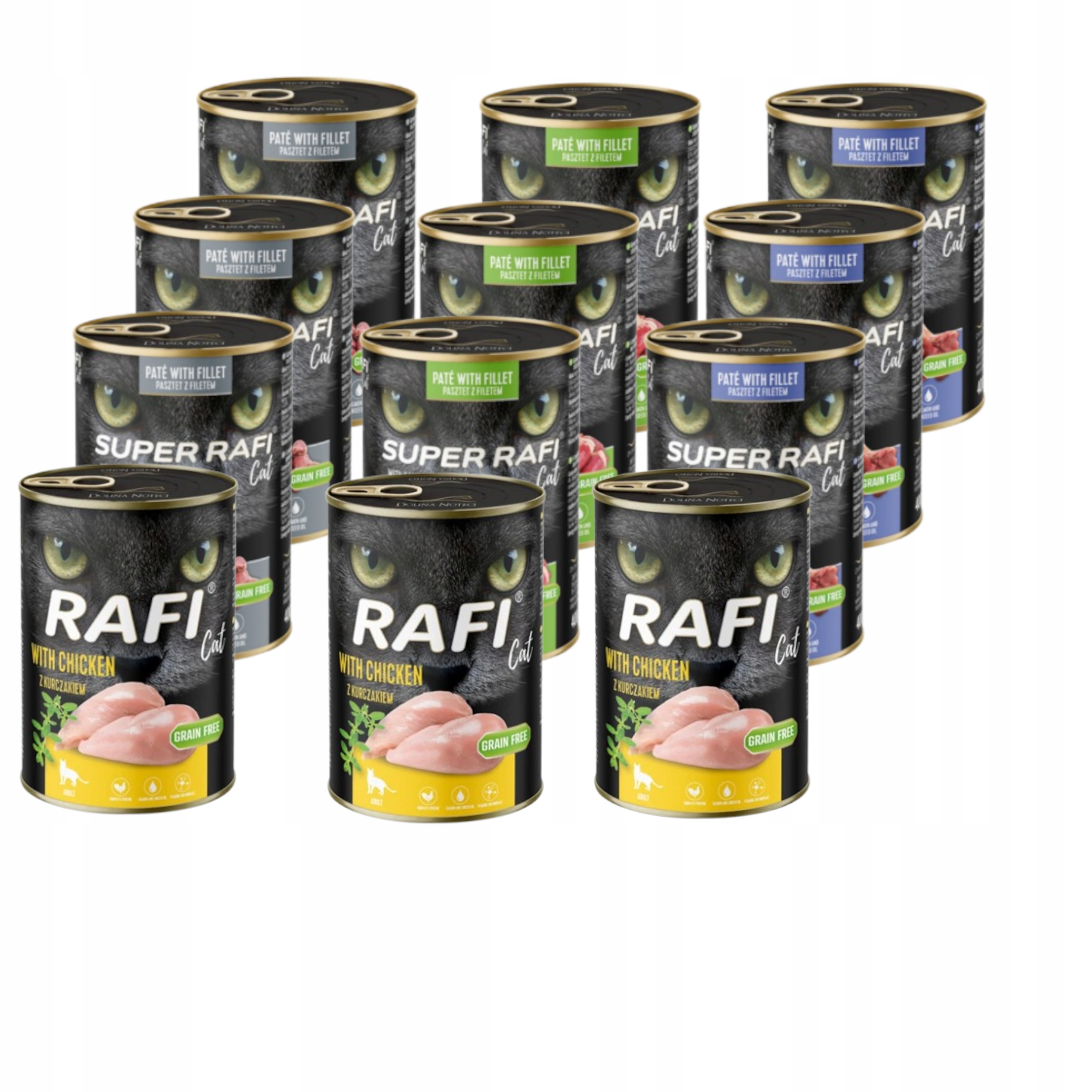 Rafi Cat mix smaków karma dla kota 48x400g+ Rafi kurczak 12x400g