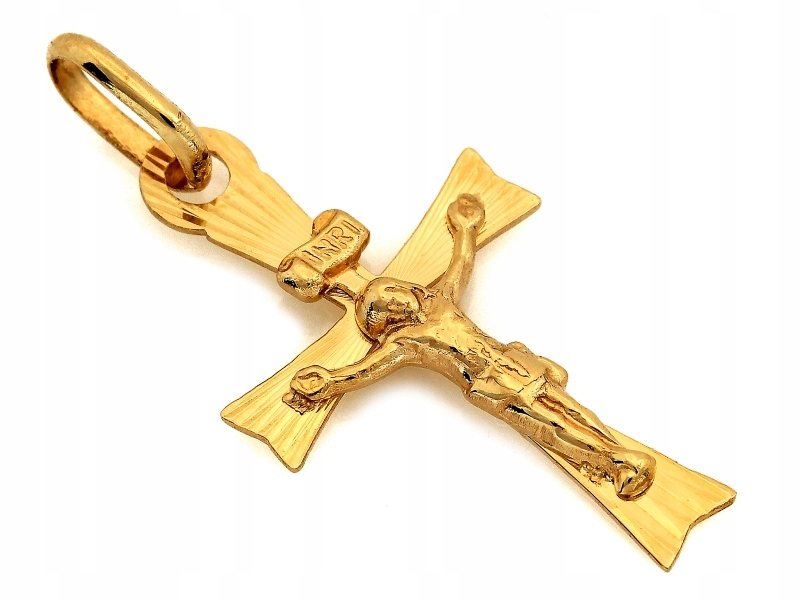 Jemný zlatý křížek 585, přívěsek s Ježíšem Kristem 0.56 g s proužkem