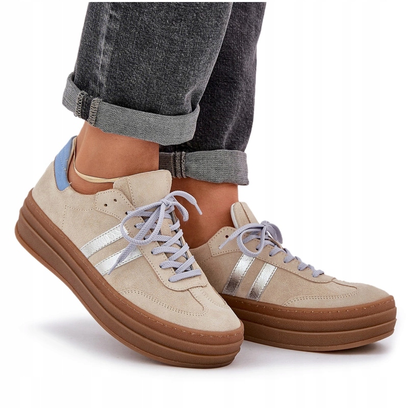 Tenisky Na Platformě Z Přírodního Semiše Zazoo N1068S4 Béžové 39