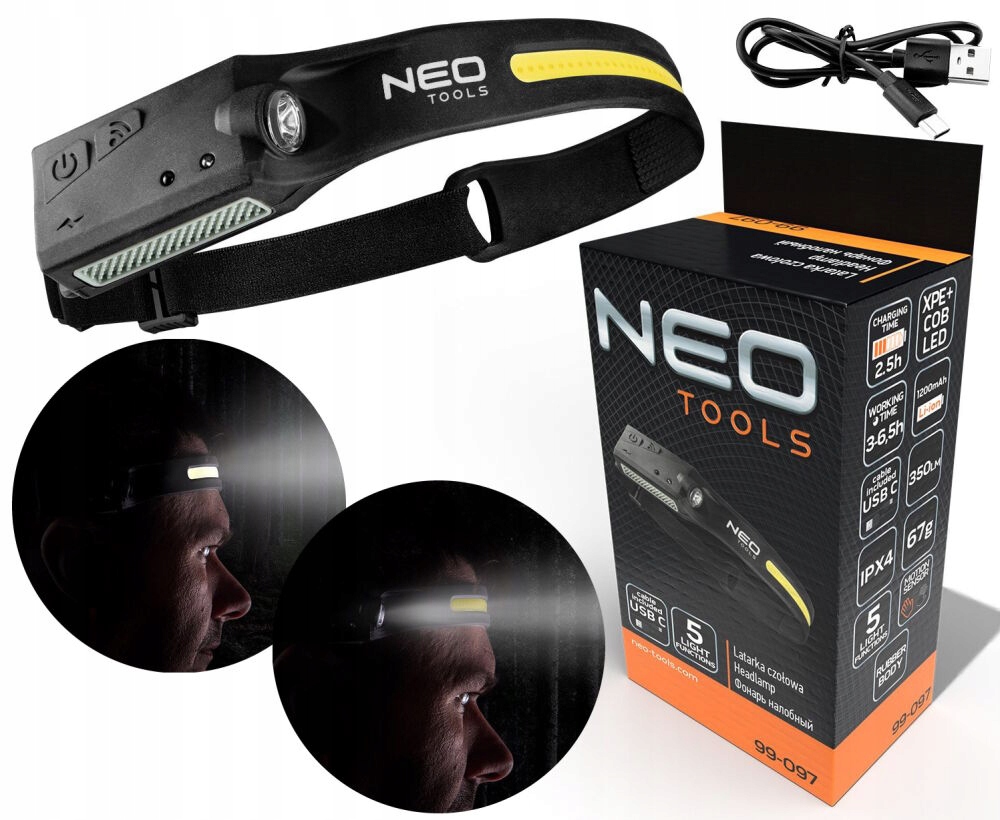 Latarka czołowa Led czołówka belt z czujnikiem Neo Cob Xpe 1200mAh 350lm