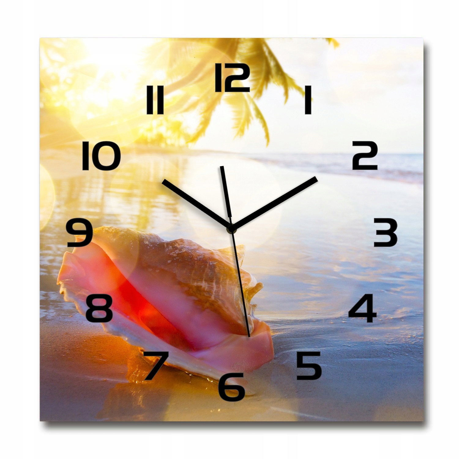 

Szklany duży zegar wiszący Muszla na plaży 60x60cm