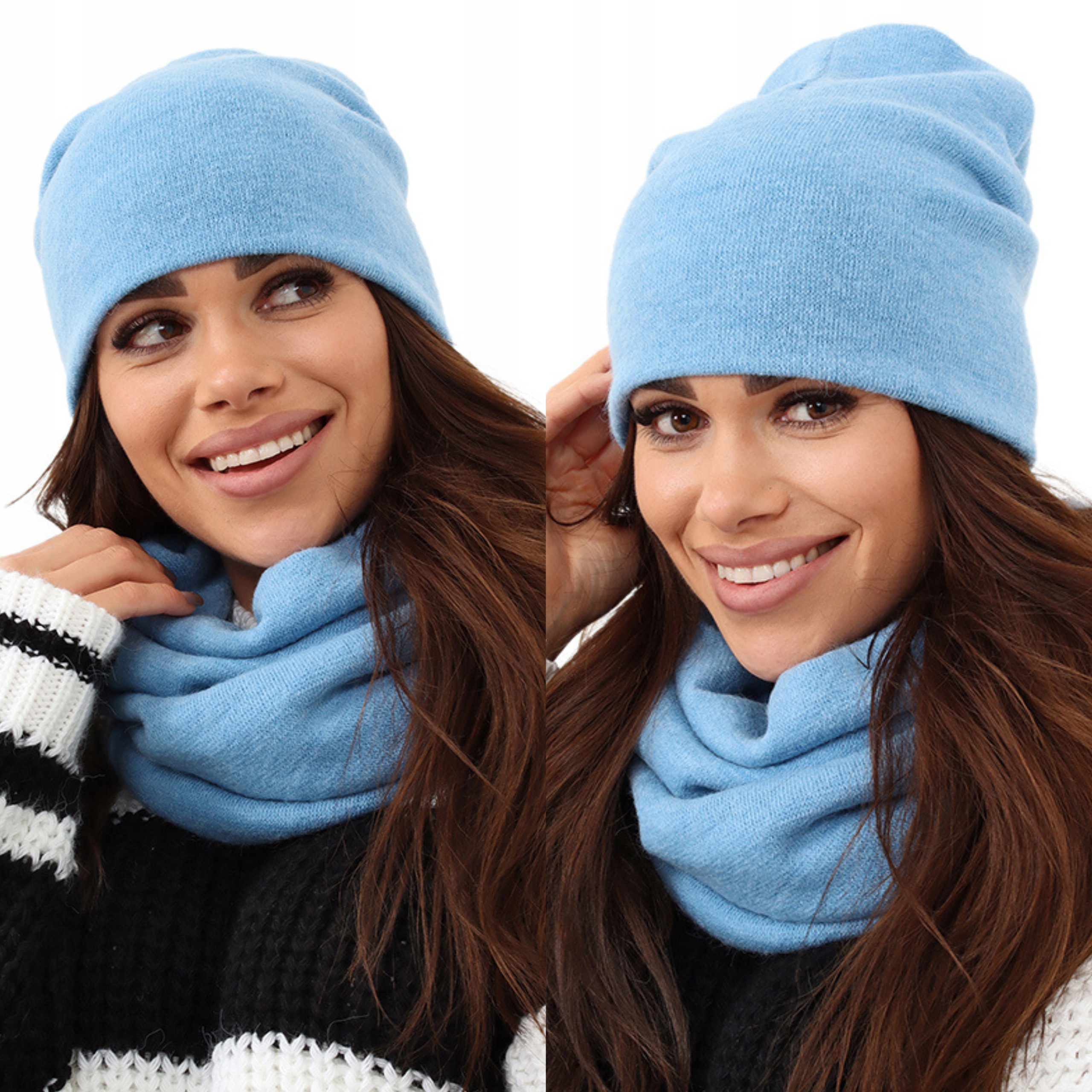 KOMPLET DAMSKI KOBIECY CZAPKA KOMIN ZESTAW DUŻY WEŁNA WIOSNA PL K 2468