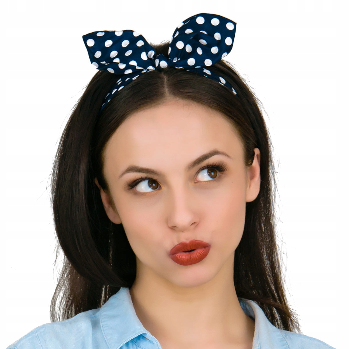 

Opaska Do Włosów na gumce Pin Up kropki Kokarda