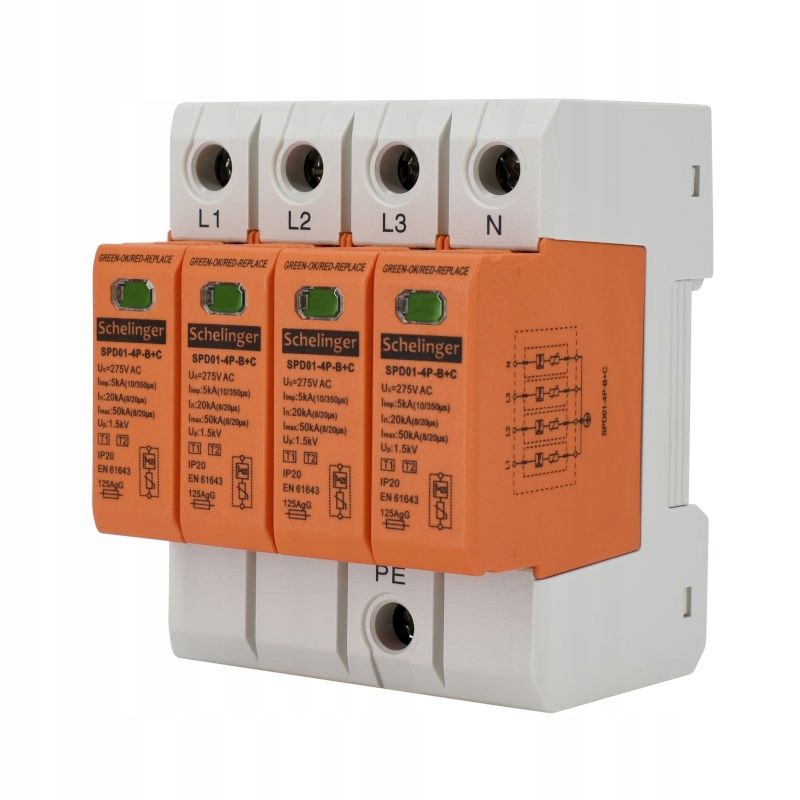 Ochronnik ogranicznik przepięć 4P 5kA T1+T2 (b+c) nowa wersja