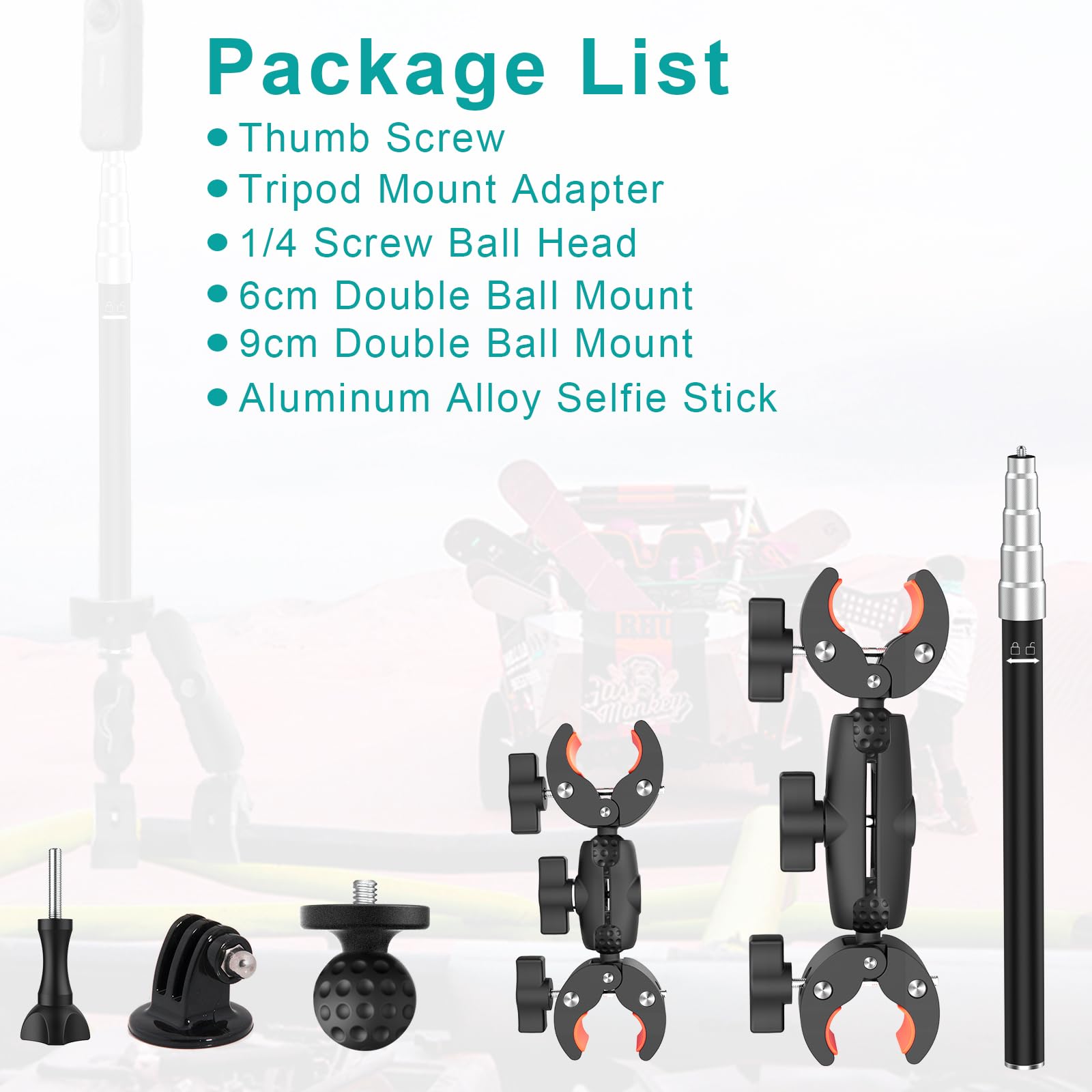 UNSTINCER Uchwyt Kamery Rower Motocykl ATV Selfie Stick 119cm Gopro DJI — miniatura 6